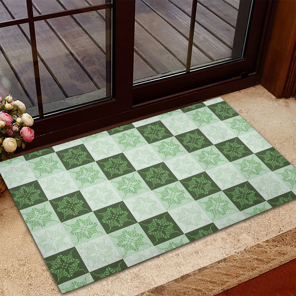 Sage Green Manta Ray Hawaiian Quilt Motif Rubber Doormat LT05 - Polynesian Pride