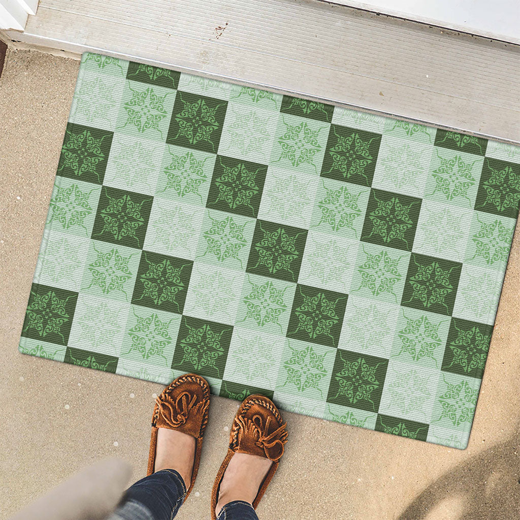 Sage Green Manta Ray Hawaiian Quilt Motif Rubber Doormat LT05 - Polynesian Pride