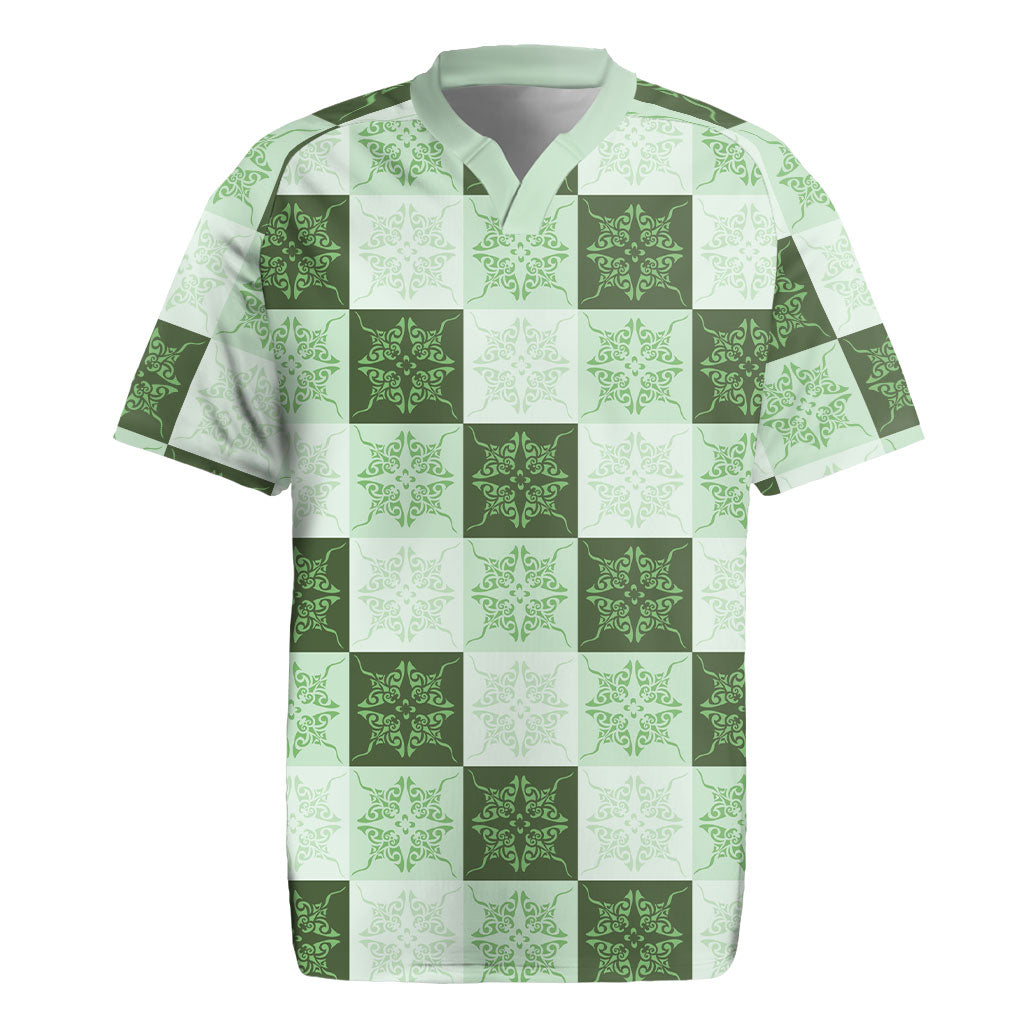 Sage Green Manta Ray Hawaiian Quilt Motif Rugby Jersey LT05 Green - Polynesian Pride