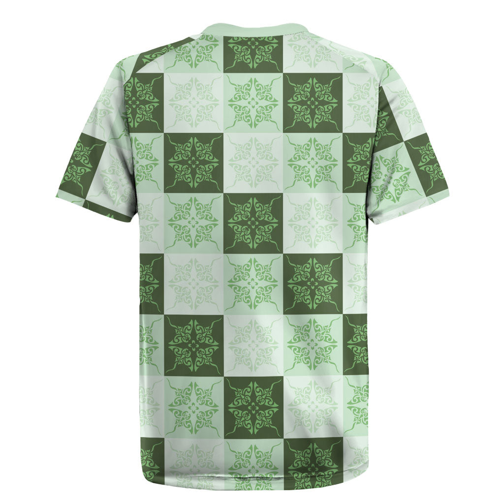 Sage Green Manta Ray Hawaiian Quilt Motif Rugby Jersey LT05 - Polynesian Pride