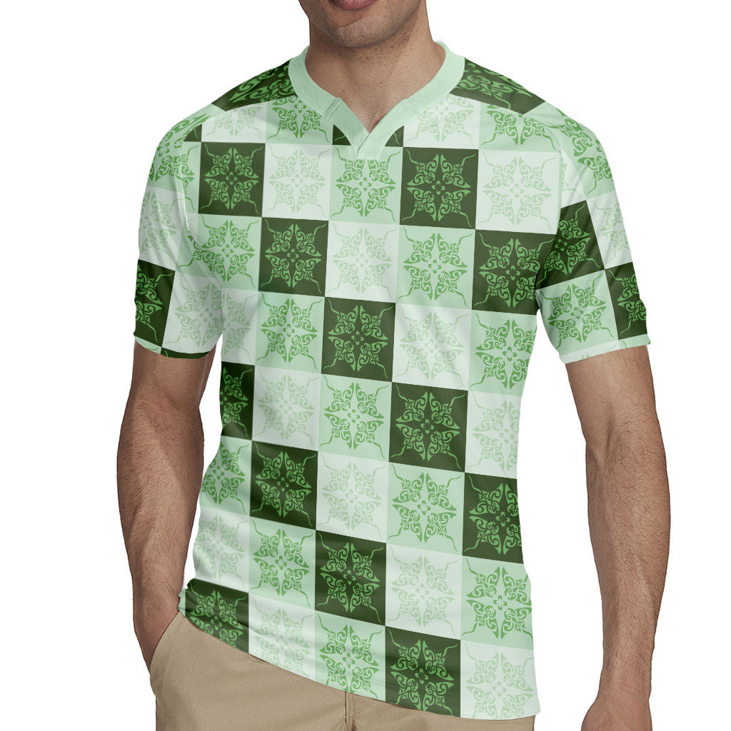 Sage Green Manta Ray Hawaiian Quilt Motif Rugby Jersey LT05 - Polynesian Pride