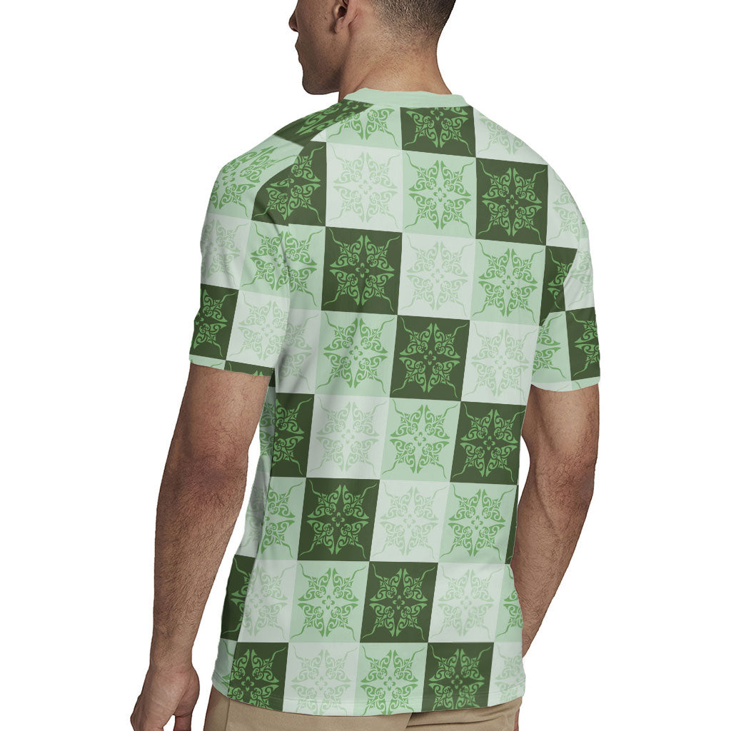 Sage Green Manta Ray Hawaiian Quilt Motif Rugby Jersey LT05 - Polynesian Pride