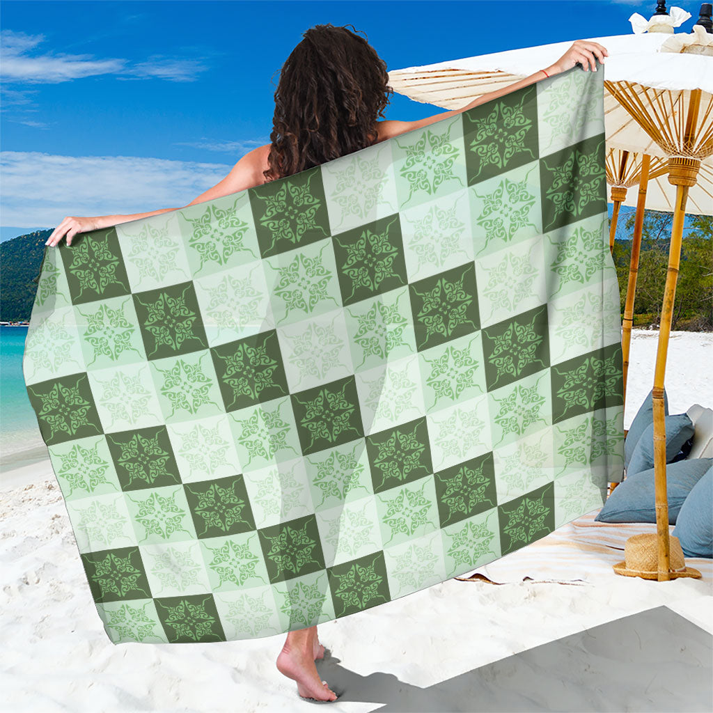 Sage Green Manta Ray Hawaiian Quilt Motif Sarong LT05 One Size 44 x 66 inches Green - Polynesian Pride