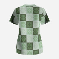 Sage Green Manta Ray Hawaiian Quilt Motif Scrub Top LT05 - Polynesian Pride