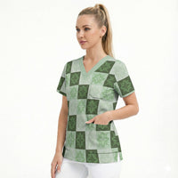 Sage Green Manta Ray Hawaiian Quilt Motif Scrub Top LT05 - Polynesian Pride