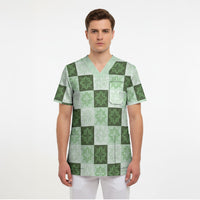 Sage Green Manta Ray Hawaiian Quilt Motif Scrub Top LT05 - Polynesian Pride