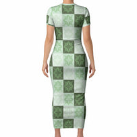 Sage Green Manta Ray Hawaiian Quilt Motif Short Sleeve Bodycon Dress LT05 - Polynesian Pride