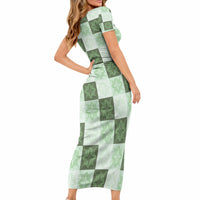 Sage Green Manta Ray Hawaiian Quilt Motif Short Sleeve Bodycon Dress LT05 - Polynesian Pride