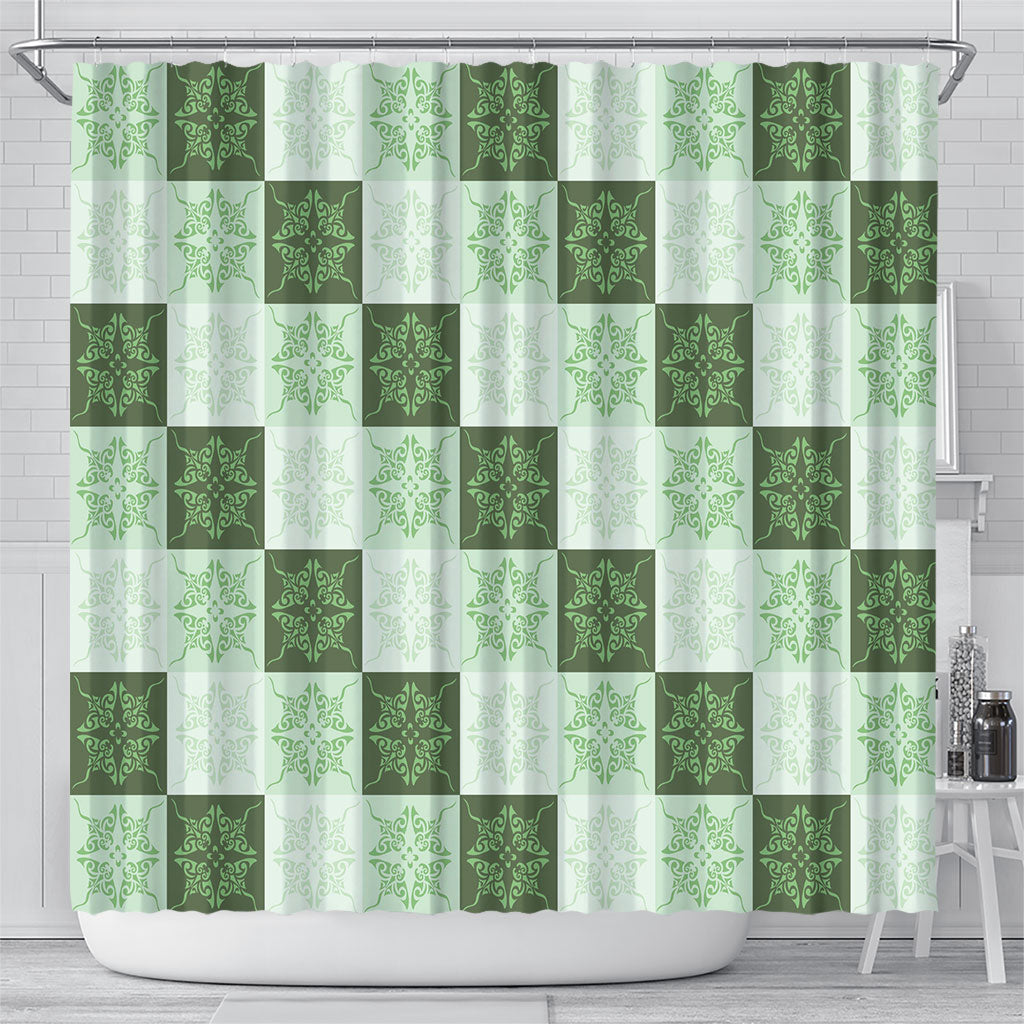 Sage Green Manta Ray Hawaiian Quilt Motif Shower Curtain LT05 - Polynesian Pride