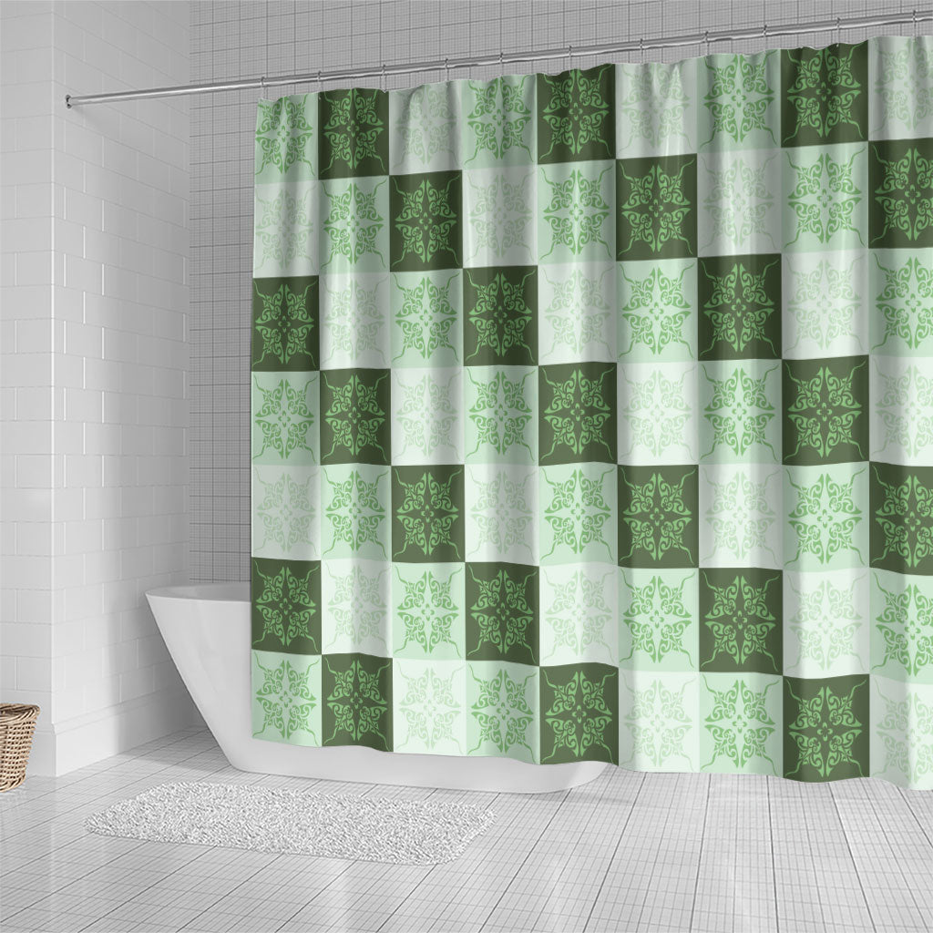 Sage Green Manta Ray Hawaiian Quilt Motif Shower Curtain LT05 - Polynesian Pride