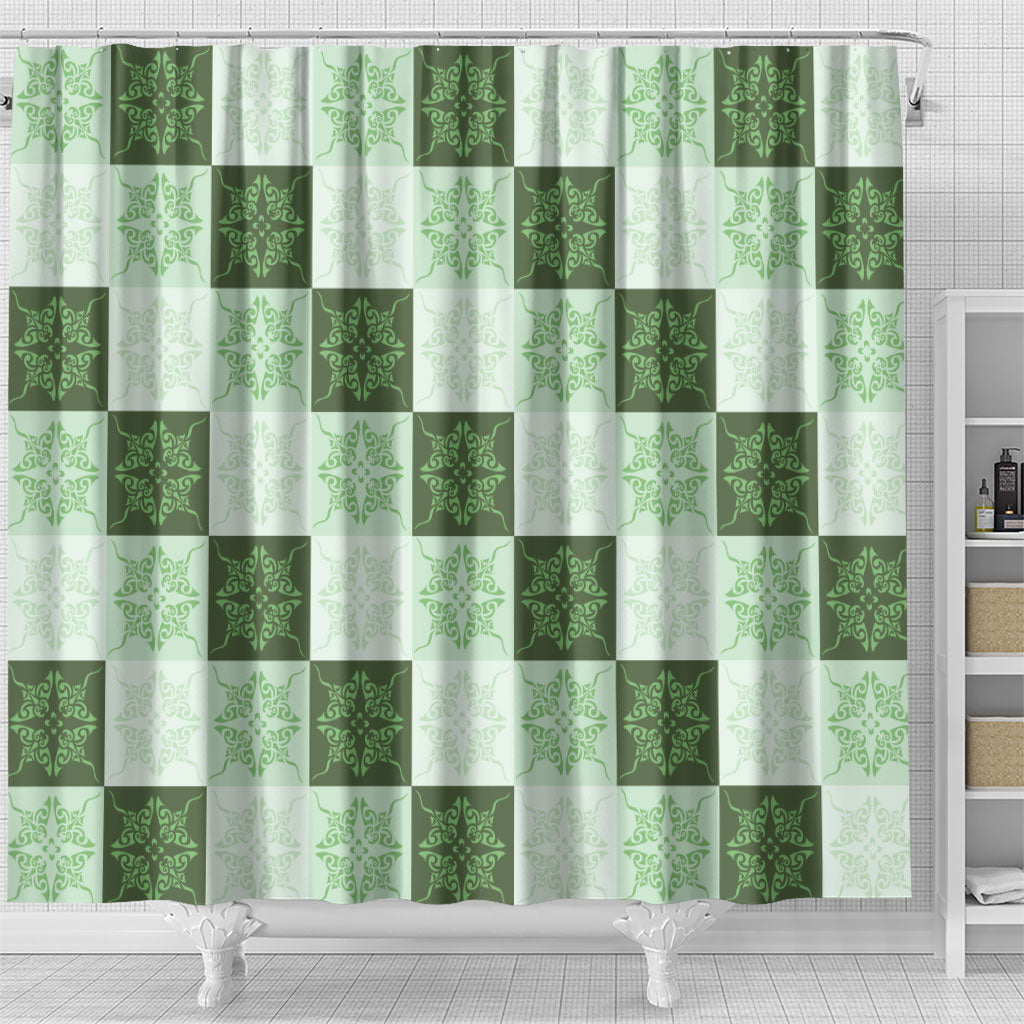 Sage Green Manta Ray Hawaiian Quilt Motif Shower Curtain LT05 - Polynesian Pride
