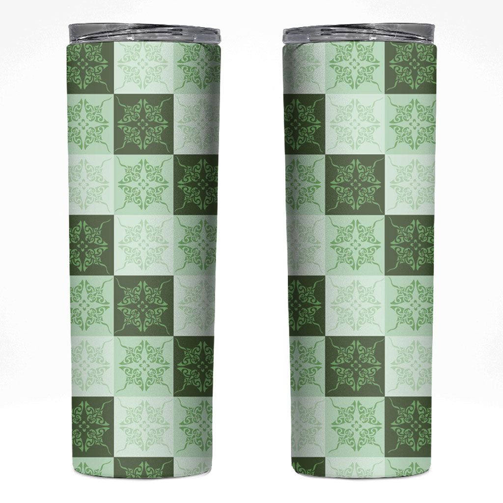 Sage Green Manta Ray Hawaiian Quilt Motif Skinny Tumbler LT05 Green - Polynesian Pride