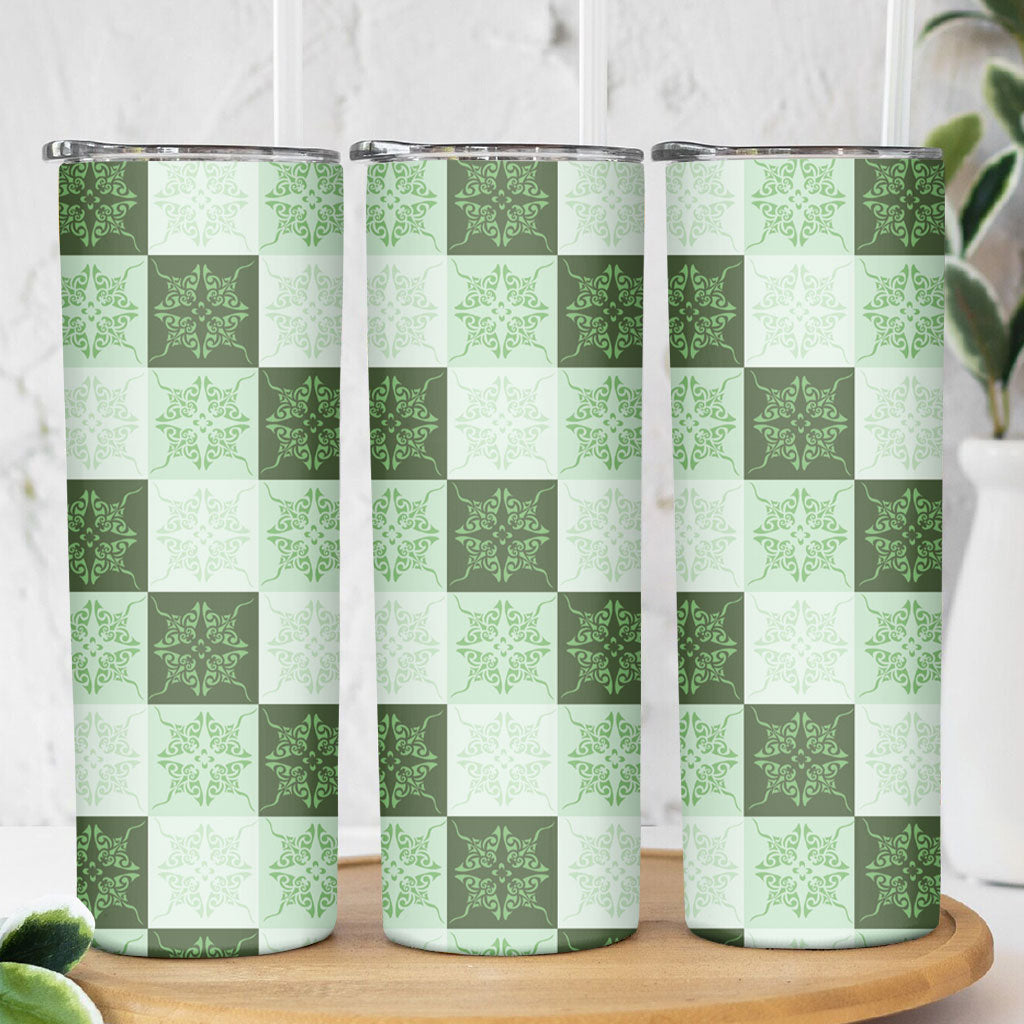 Sage Green Manta Ray Hawaiian Quilt Motif Skinny Tumbler LT05 - Polynesian Pride