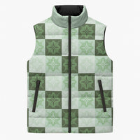 Sage Green Manta Ray Hawaiian Quilt Motif Sleeveless Puffer Jacket LT05 Unisex Green - Polynesian Pride