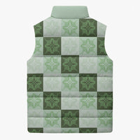 Sage Green Manta Ray Hawaiian Quilt Motif Sleeveless Puffer Jacket LT05 - Polynesian Pride