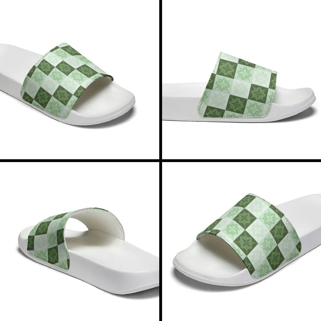 Sage Green Manta Ray Hawaiian Quilt Motif Slide Sandals LT05 - Polynesian Pride