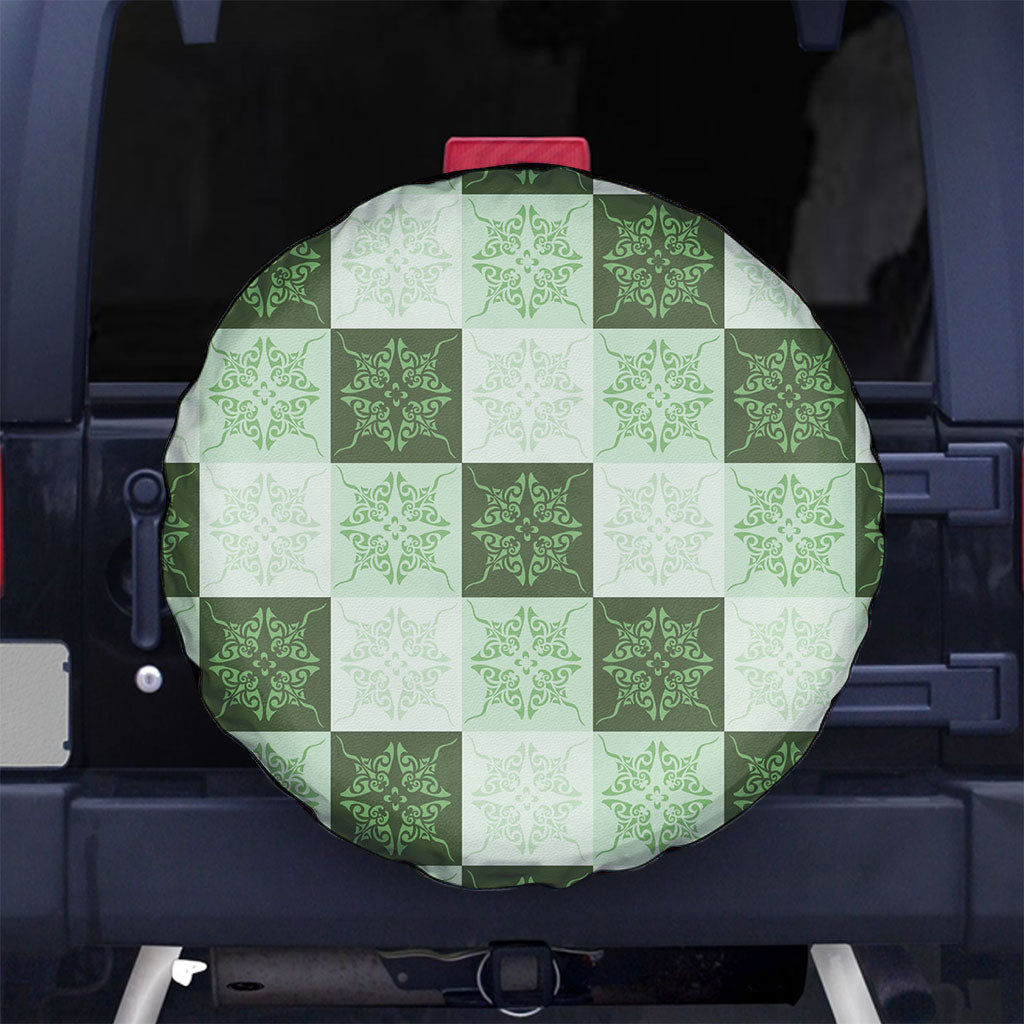 Sage Green Manta Ray Hawaiian Quilt Motif Spare Tire Cover LT05 No hole Green - Polynesian Pride
