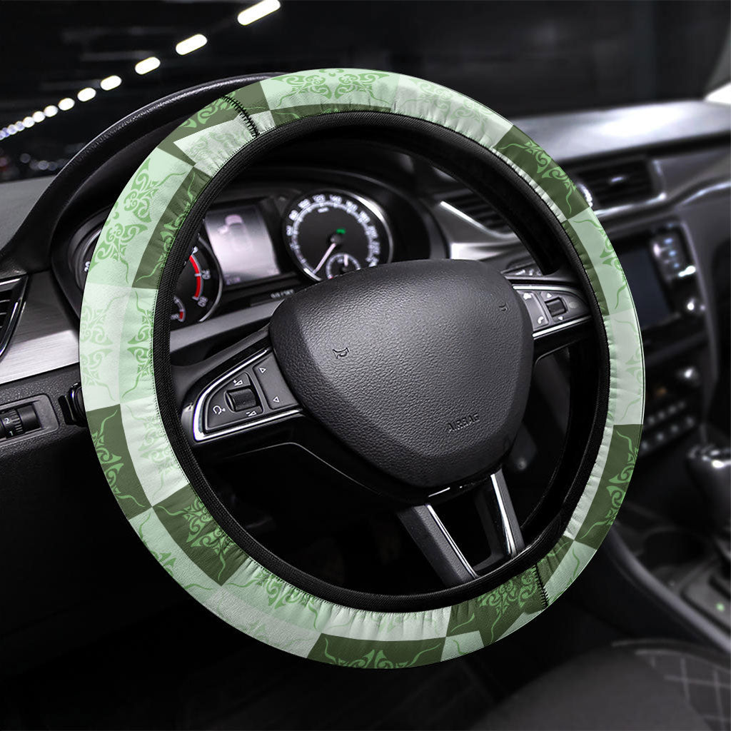 Sage Green Manta Ray Hawaiian Quilt Motif Steering Wheel Cover LT05 Universal Fit Green - Polynesian Pride