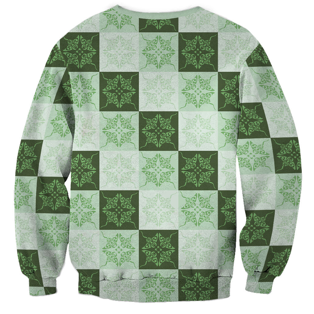 Sage Green Manta Ray Hawaiian Quilt Motif Sweatshirt LT05 - Polynesian Pride