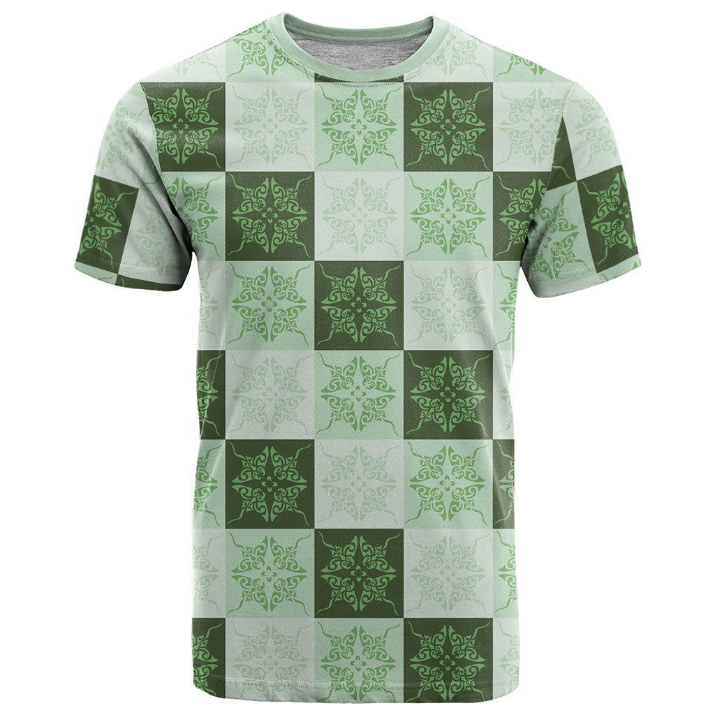 Sage Green Manta Ray Hawaiian Quilt Motif T Shirt LT05 Green - Polynesian Pride