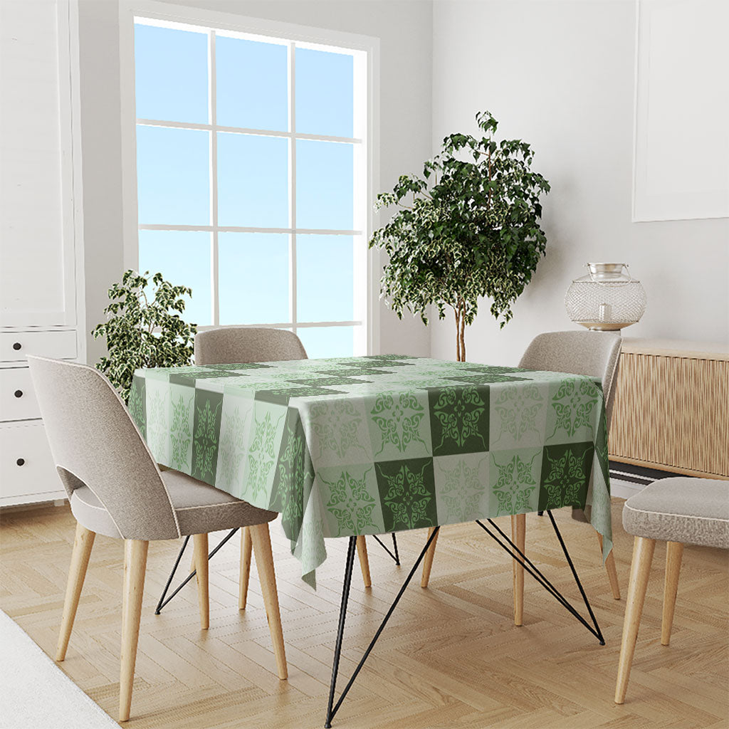 Sage Green Manta Ray Hawaiian Quilt Motif Tablecloth LT05 - Polynesian Pride