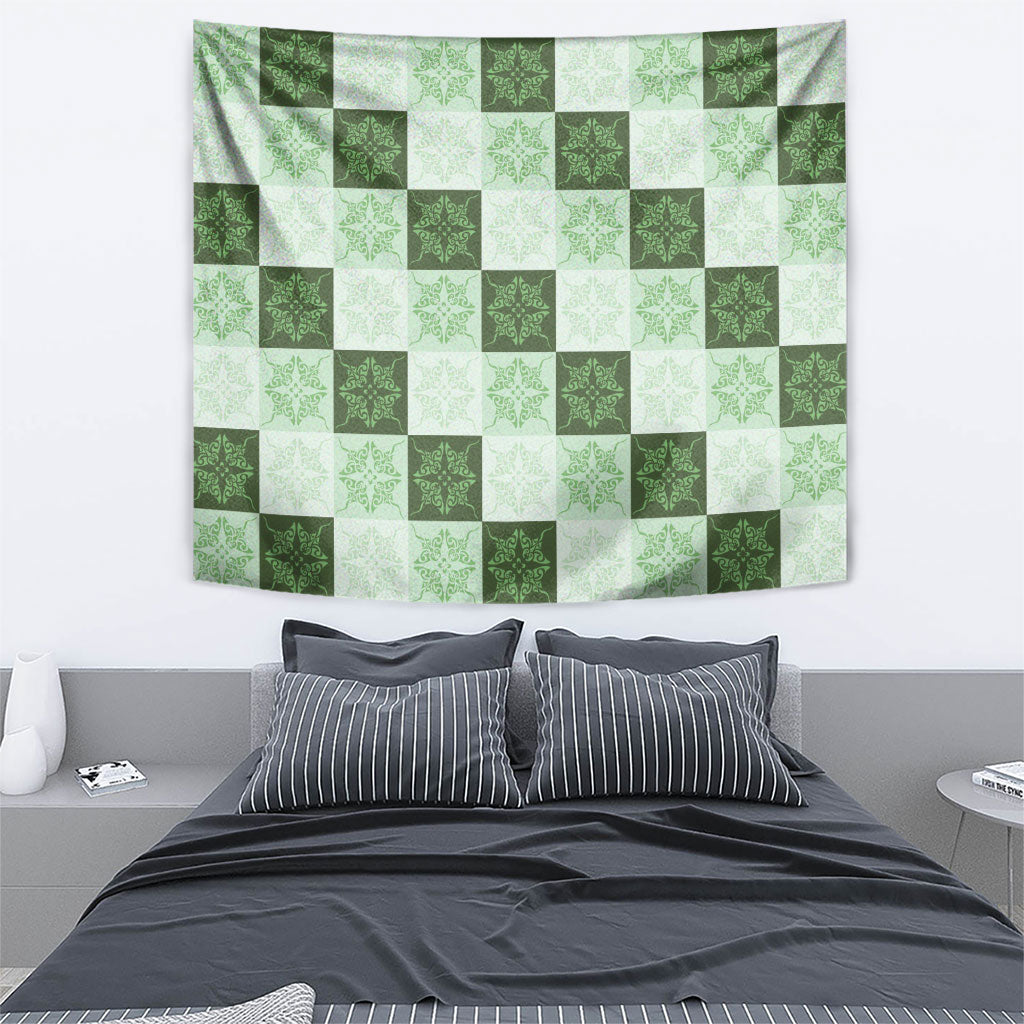 Sage Green Manta Ray Hawaiian Quilt Motif Tapestry LT05 - Polynesian Pride