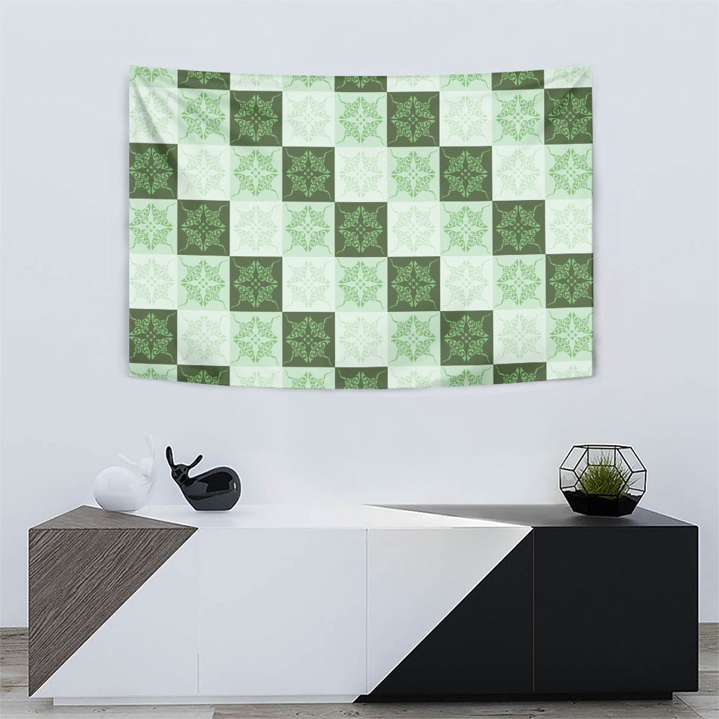 Sage Green Manta Ray Hawaiian Quilt Motif Tapestry LT05 - Polynesian Pride
