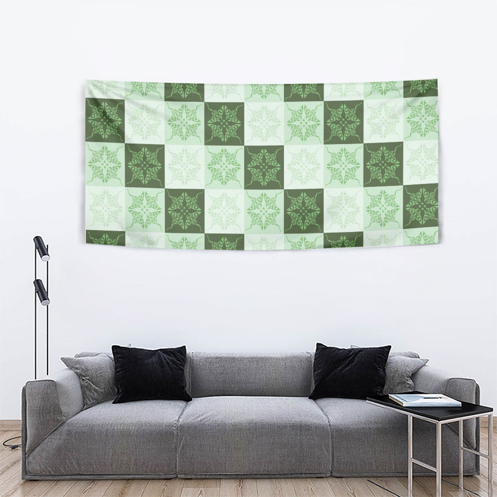 Sage Green Manta Ray Hawaiian Quilt Motif Tapestry LT05 - Polynesian Pride