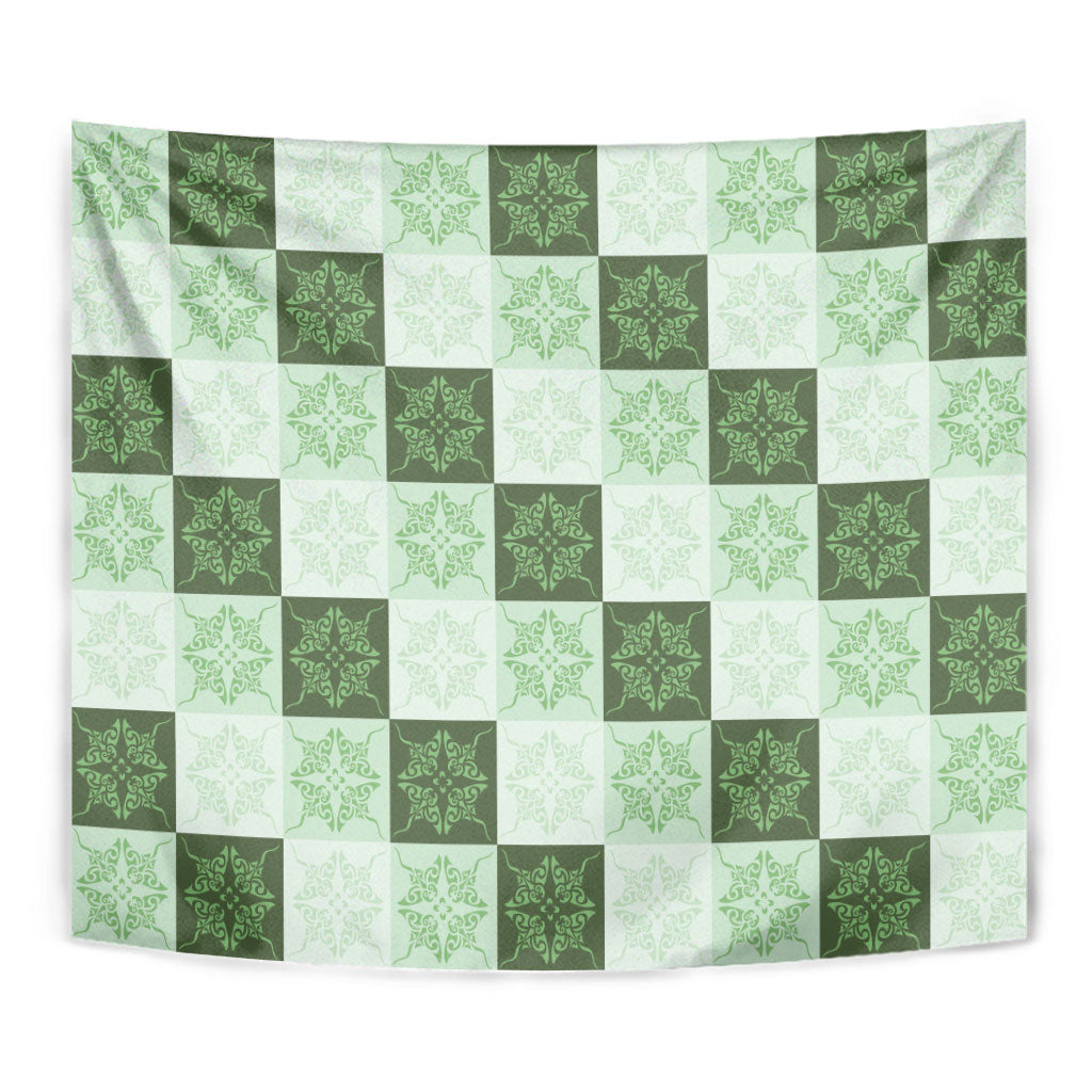 Sage Green Manta Ray Hawaiian Quilt Motif Tapestry LT05 - Polynesian Pride