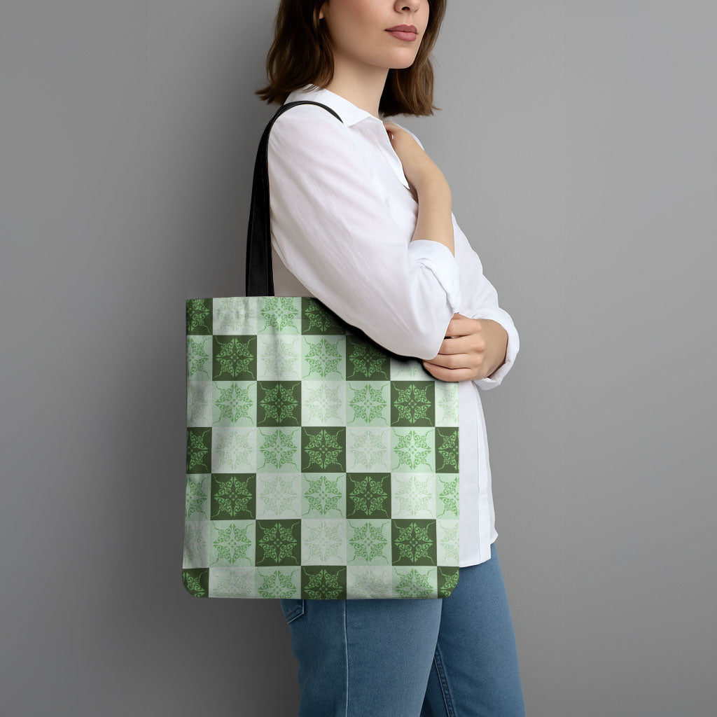 Sage Green Manta Ray Hawaiian Quilt Motif Tote Bag LT05 - Polynesian Pride