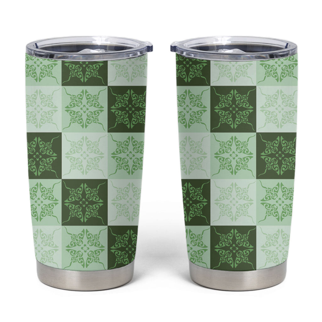Sage Green Manta Ray Hawaiian Quilt Motif Tumbler Cup LT05 Green - Polynesian Pride