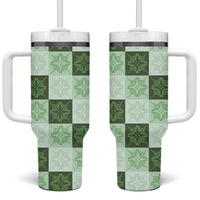 Sage Green Manta Ray Hawaiian Quilt Motif Tumbler With Handle LT05 One Size: 40 oz Green - Polynesian Pride
