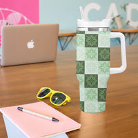 Sage Green Manta Ray Hawaiian Quilt Motif Tumbler With Handle LT05 - Polynesian Pride