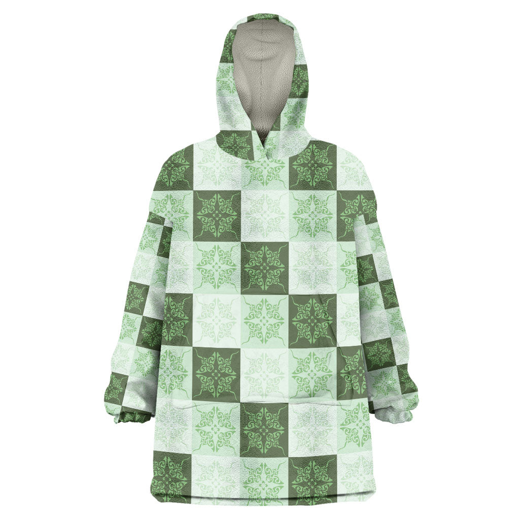 Sage Green Manta Ray Hawaiian Quilt Motif Wearable Blanket Hoodie LT05 One Size Green - Polynesian Pride
