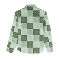 Sage Green Manta Ray Hawaiian Quilt Motif Women Casual Shirt LT05 - Polynesian Pride