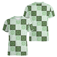 Sage Green Manta Ray Hawaiian Quilt Motif Women V-Neck T-Shirt LT05 - Polynesian Pride