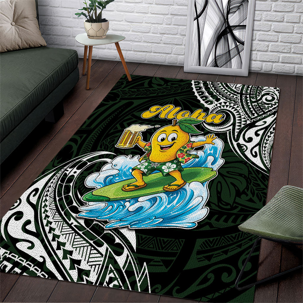 Aloha Hawaii Mango Surfing Area Rug Polynesian Style LT05 Black - Polynesian Pride