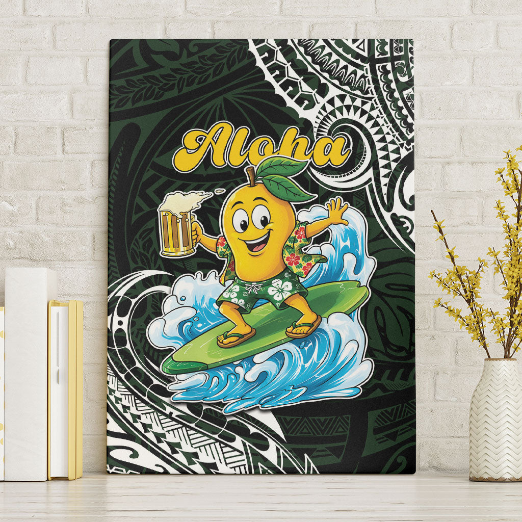 Aloha Hawaii Mango Surfing Canvas Wall Art Polynesian Style LT05 Without Frame Black - Polynesian Pride
