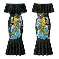 Aloha Hawaii Mango Surfing Couples Matching Mermaid Dress and Long Sleeve Button Shirt Polynesian Style LT05 - Polynesian Pride