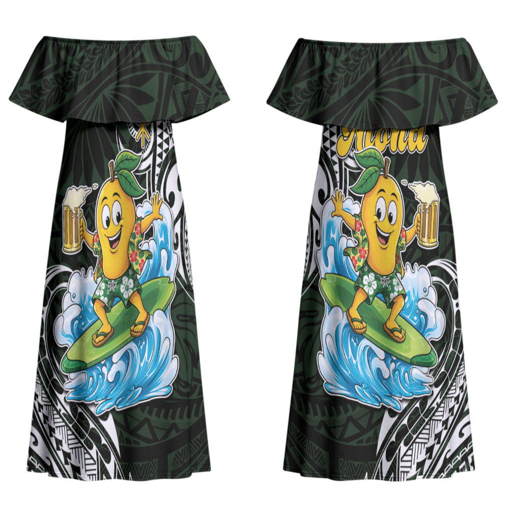 Aloha Hawaii Mango Surfing Couples Matching Off Shoulder Maxi Dress and Hawaiian Shirt Polynesian Style LT05 - Polynesian Pride