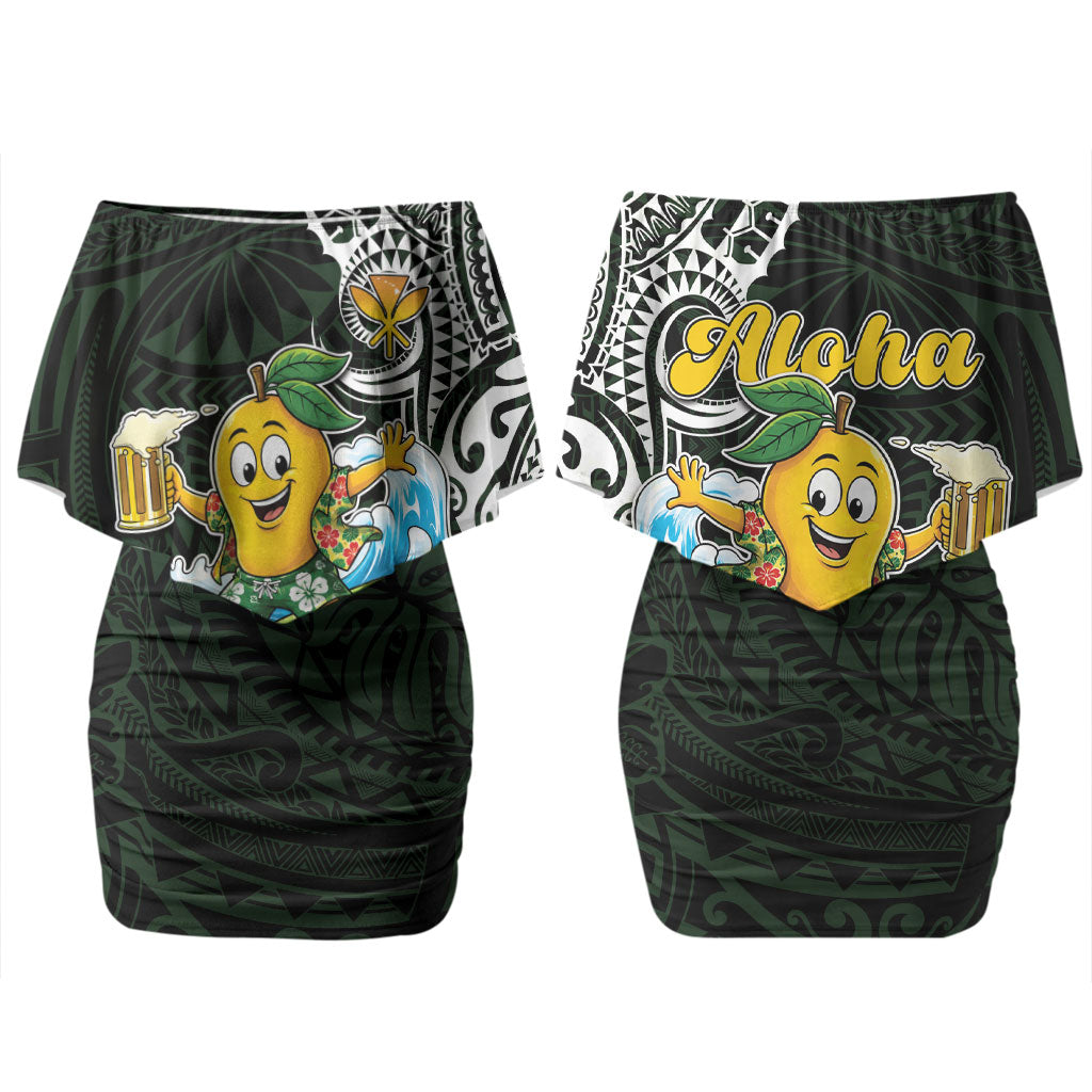 Aloha Hawaii Mango Surfing Couples Matching Off Shoulder Short Dress and Hawaiian Shirt Polynesian Style LT05 - Polynesian Pride