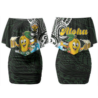 Aloha Hawaii Mango Surfing Couples Matching Off Shoulder Short Dress and Hawaiian Shirt Polynesian Style LT05 - Polynesian Pride