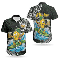 Aloha Hawaii Mango Surfing Couples Matching Off Shoulder Short Dress and Hawaiian Shirt Polynesian Style LT05 - Polynesian Pride