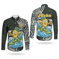 Aloha Hawaii Mango Surfing Couples Matching Off Shoulder Short Dress and Long Sleeve Button Shirt Polynesian Style LT05 - Polynesian Pride