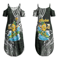 Aloha Hawaii Mango Surfing Couples Matching Summer Maxi Dress and Long Sleeve Button Shirt Polynesian Style LT05 - Polynesian Pride