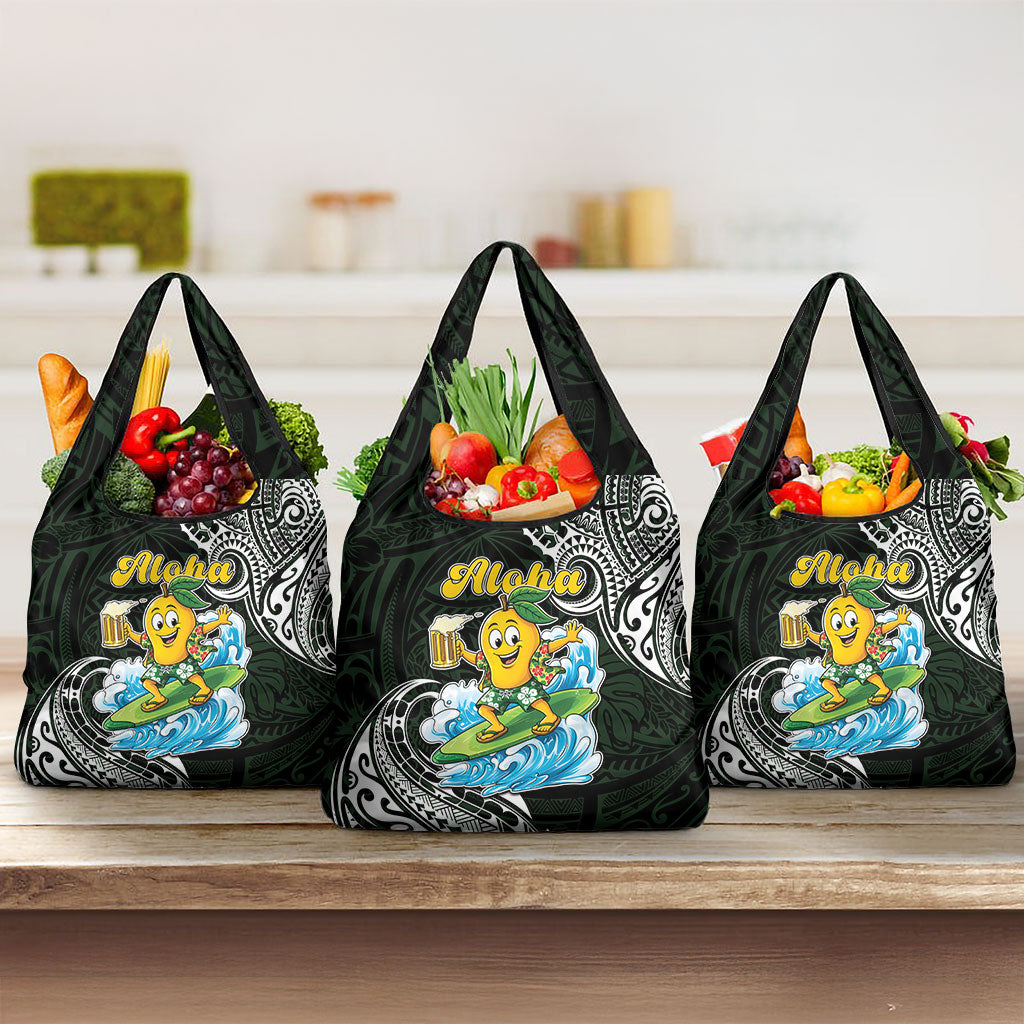 Aloha Hawaii Mango Surfing Grocery Bag Polynesian Style LT05 3-pack One Size Black - Polynesian Pride