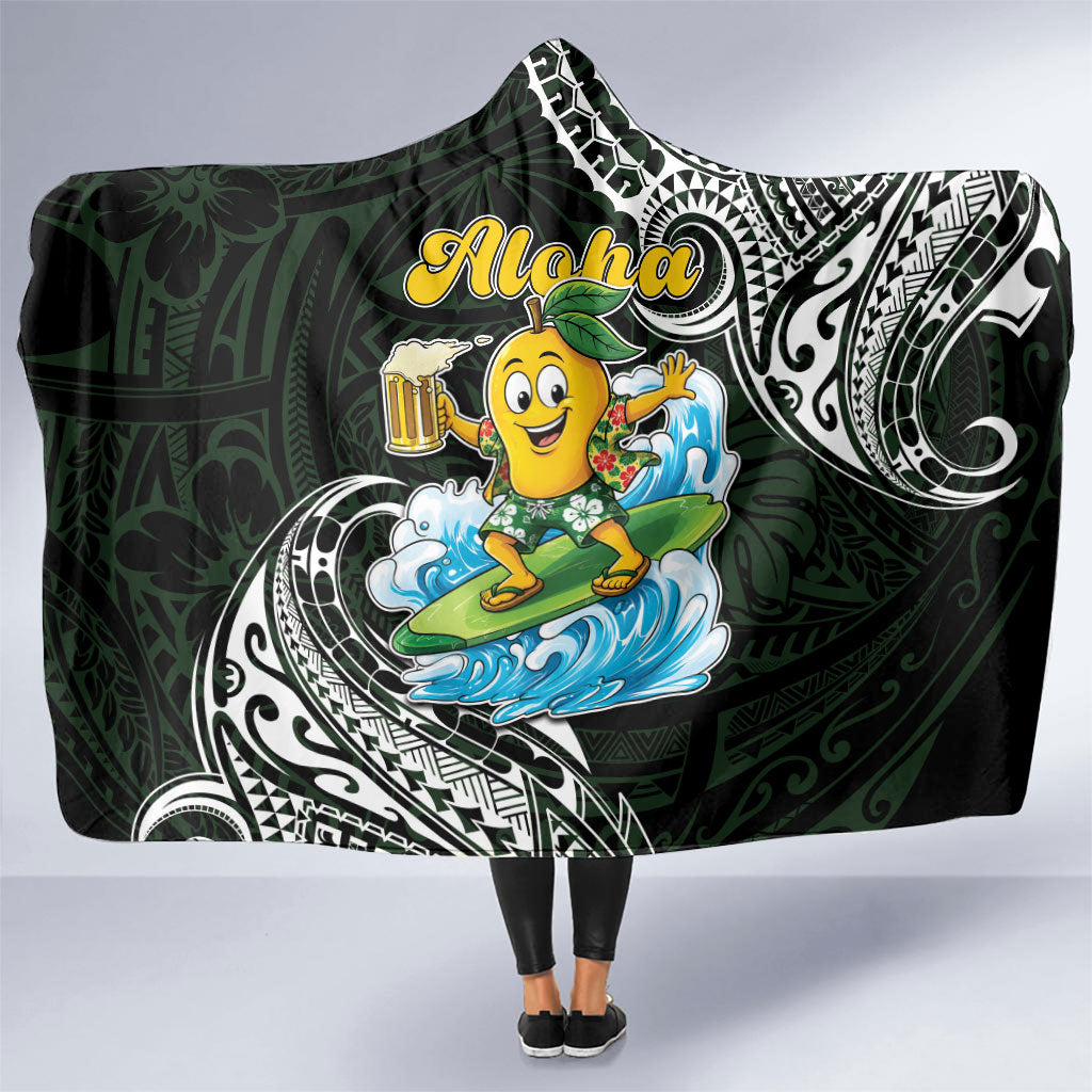 Aloha Hawaii Mango Surfing Hooded Blanket Polynesian Style LT05 One Size Black - Polynesian Pride