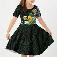 Aloha Hawaii Mango Surfing Kid Short Sleeve Dress Polynesian Style LT05 KID Black - Polynesian Pride