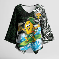 Aloha Hawaii Mango Surfing Kimono Sleeve Blouse Polynesian Style LT05 Female Black - Polynesian Pride