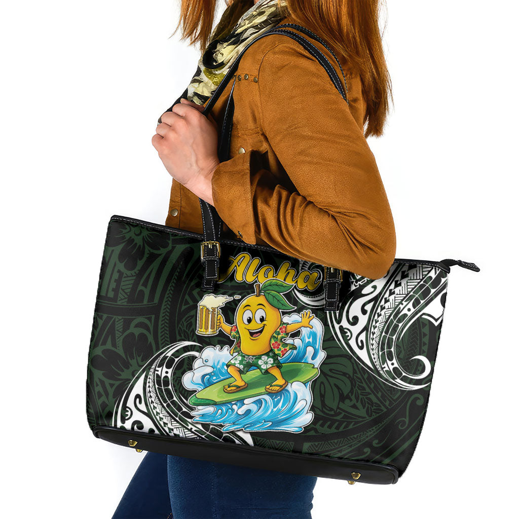 Aloha Hawaii Mango Surfing Leather Tote Bag Polynesian Style LT05 Black - Polynesian Pride